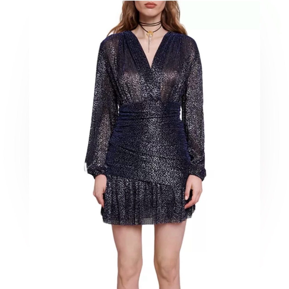 Maje Crossover Shimmer Mini Dress/Holiday-ready